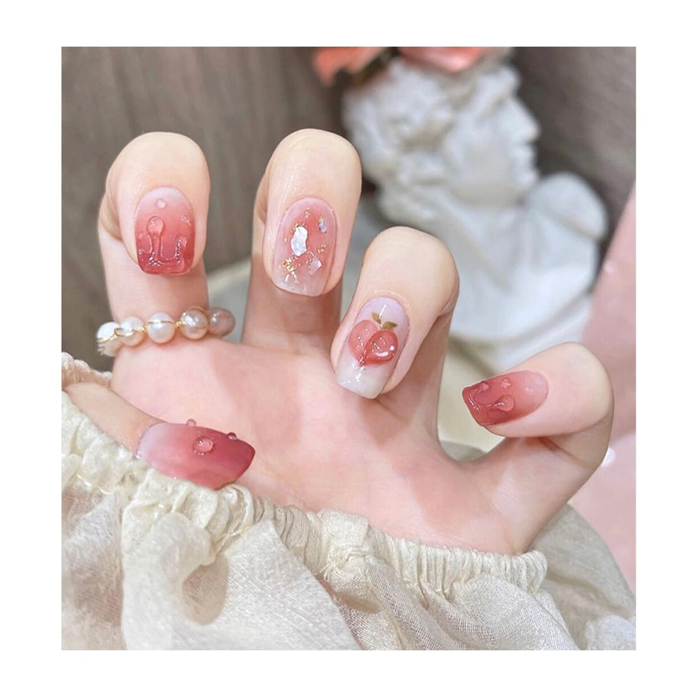 Light Rain medium nails hand-painted design showcases unique artistry for an instant manicure.
