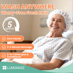 LIJIAOAIXZ shampoo cap on head for a gentle, rinse-free refresh.