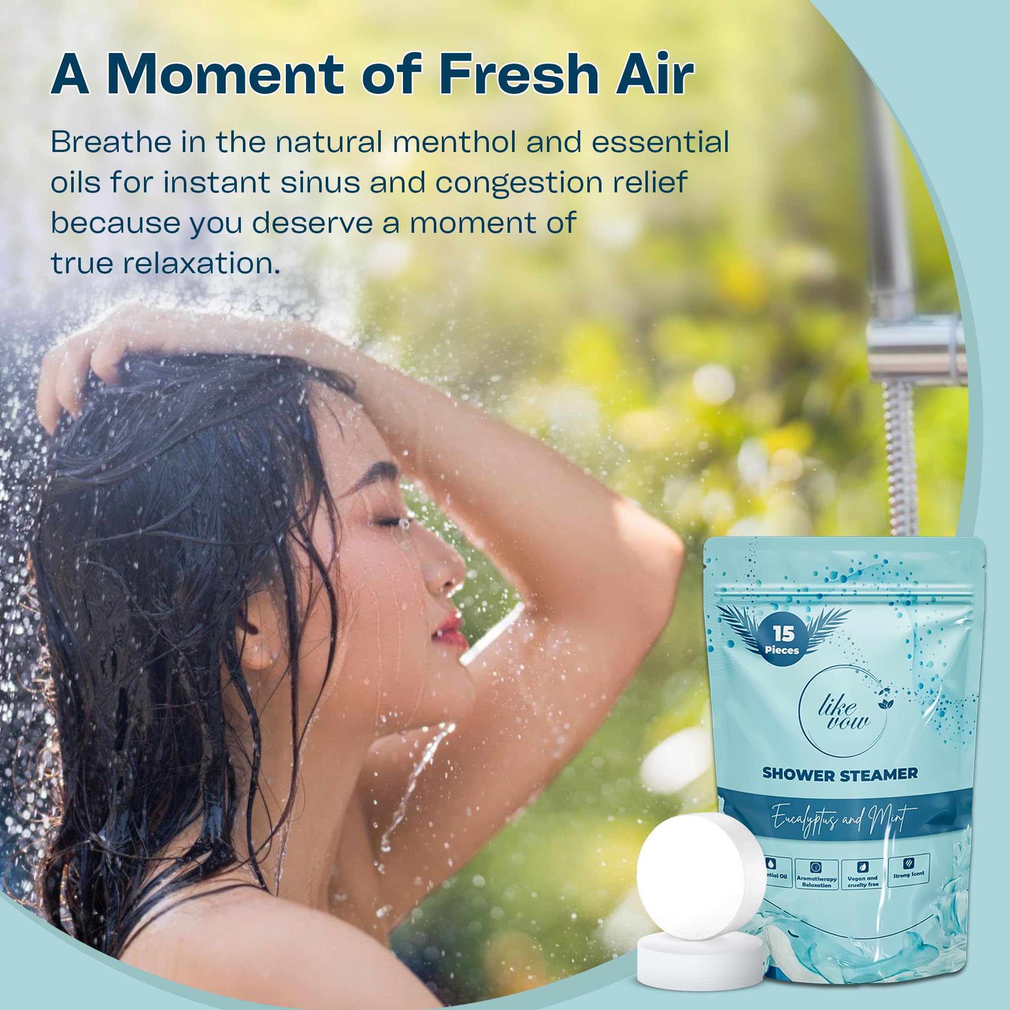 LIKEVOW bathroom scene shows steamers delivering a refreshing scent.