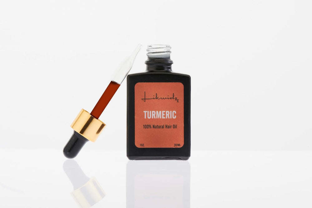 Likwid Rx Turmeric Hair Oil fragrance close-up suggests calming aroma