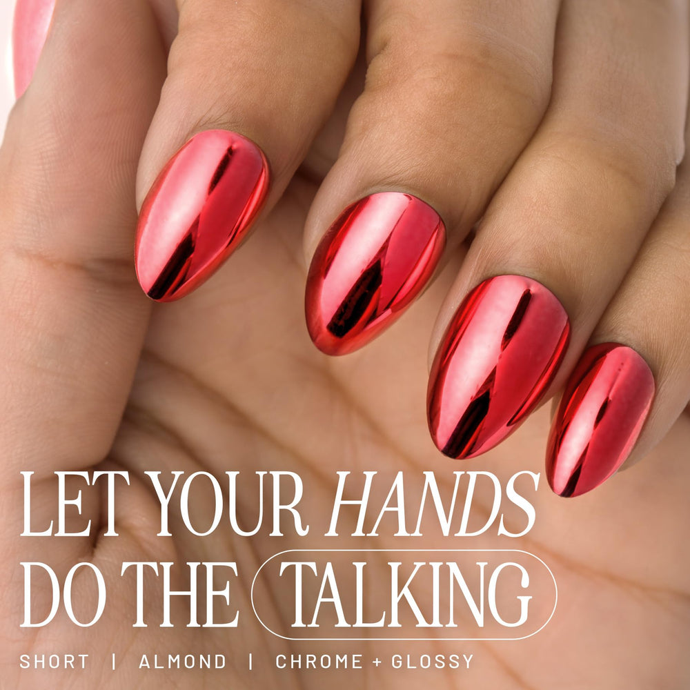 Lilac St Cherry Plated nails in short almond chrome finish for a bold look