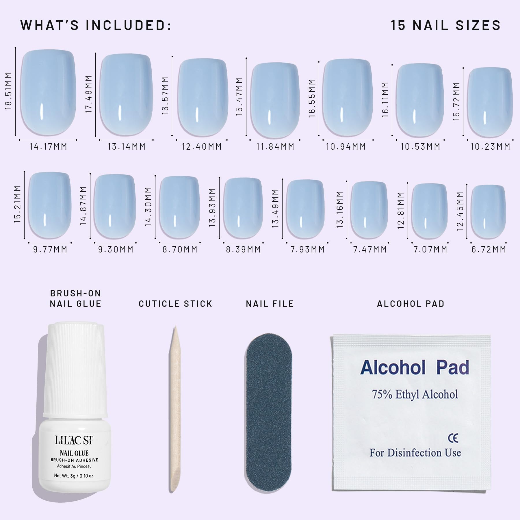 Lilac St Cloud 9 nails demonstrating durable, waterproof, reusable design