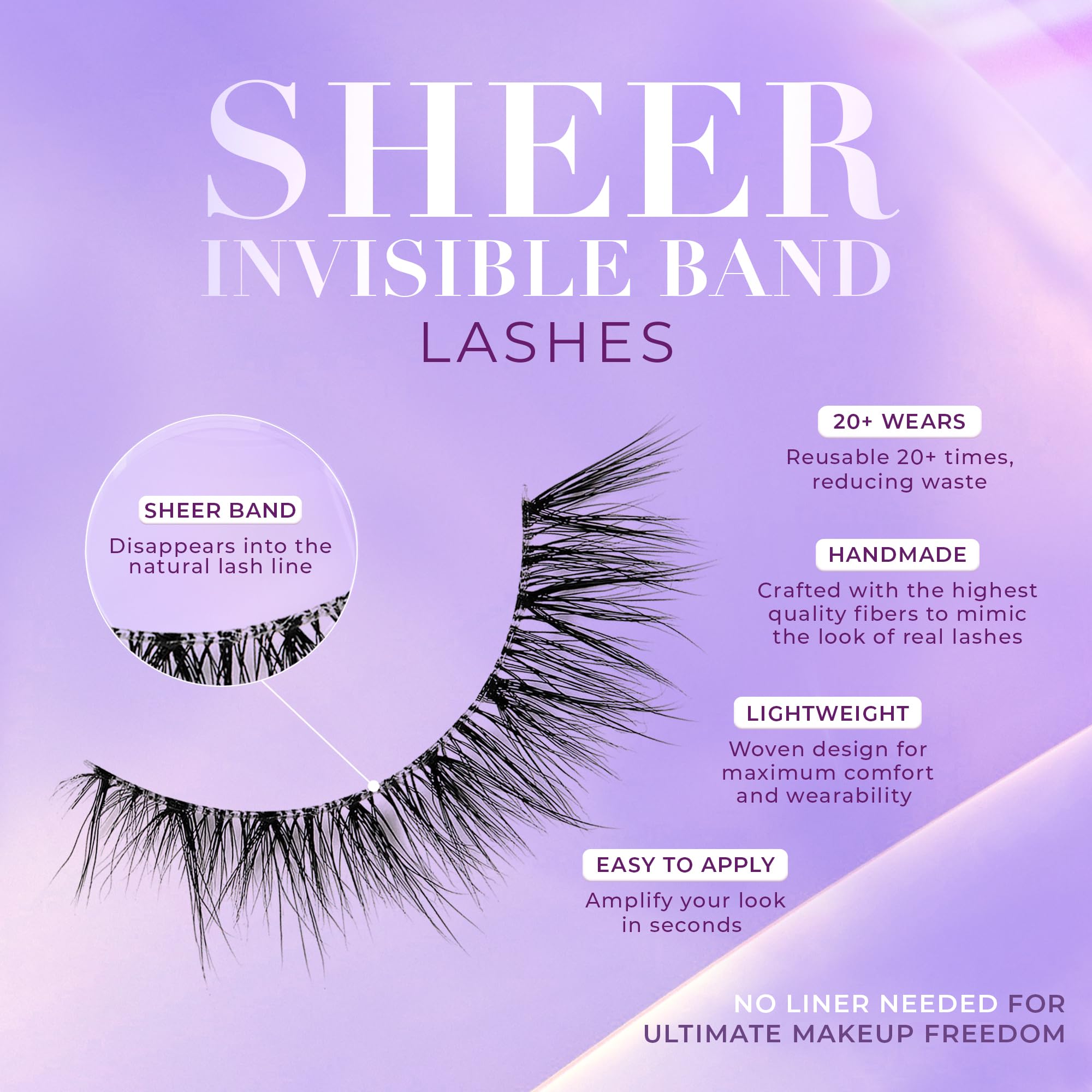 Lilly Lashes clear band offers discreet wear with makeup and glasses.