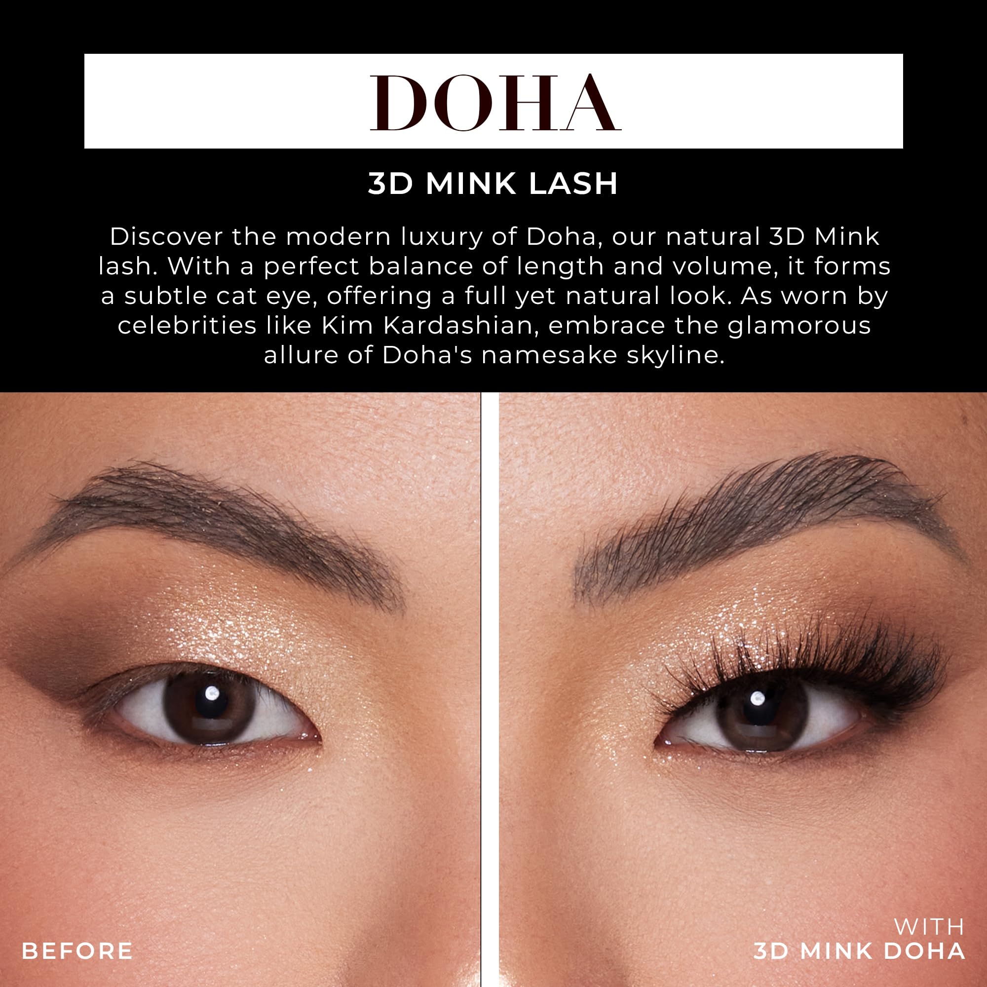 Lilly Lashes Doha 3D Mink Lashes deliver dramatic volume for statement eyes.
