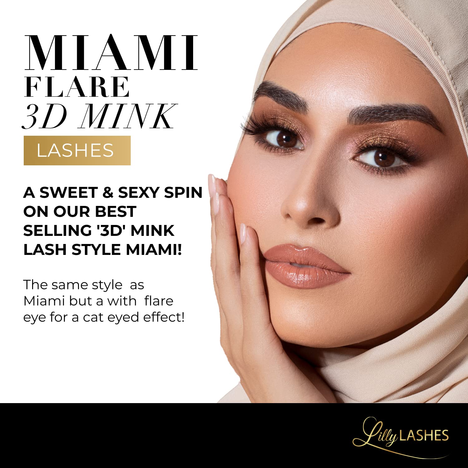 Lilly Lashes Miami Flare cat-eye close-up for eye-lifted appearance and enhanced fullness.