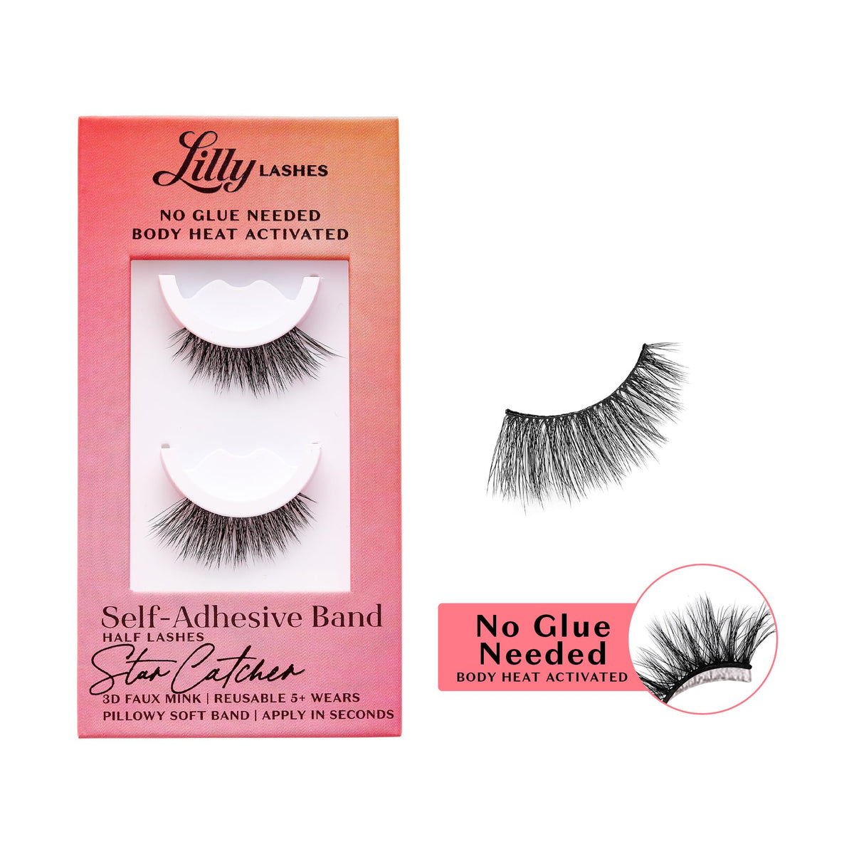 Lilly Lashes StarCatcher self-adhesive half lashes ready to apply without glue.