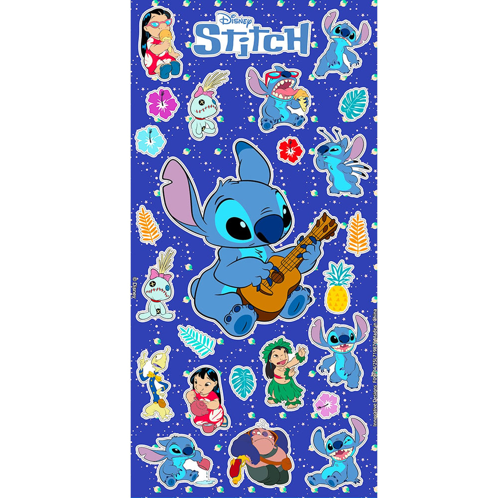Close-up of Lilo and Stitch nail designs with glitter accents.