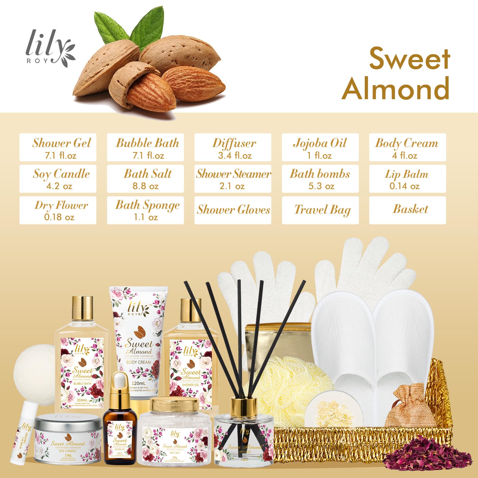 LILY ROY almond body wash for a hydrating cleanse.