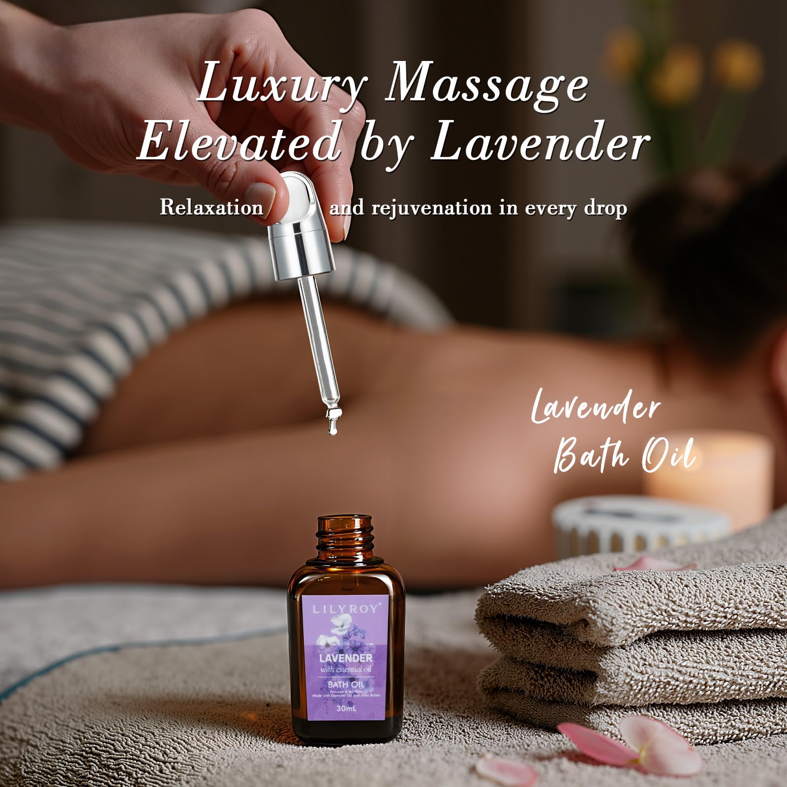 LILY ROY lavender bath oil for nourished skin and soothing fragrance.