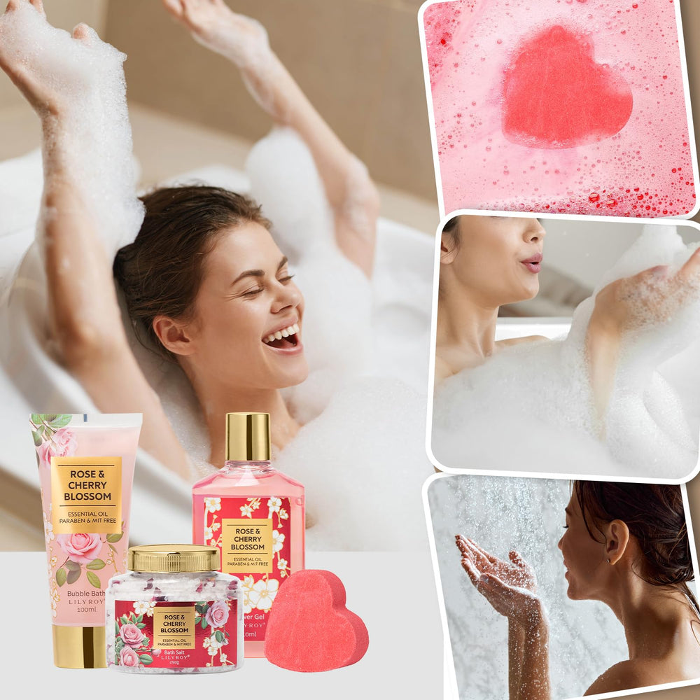 LILY ROY bubble bath bottle creating a creamy, relaxing soak