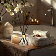 LILY ROY diffuser with reed sticks for calming ambience.