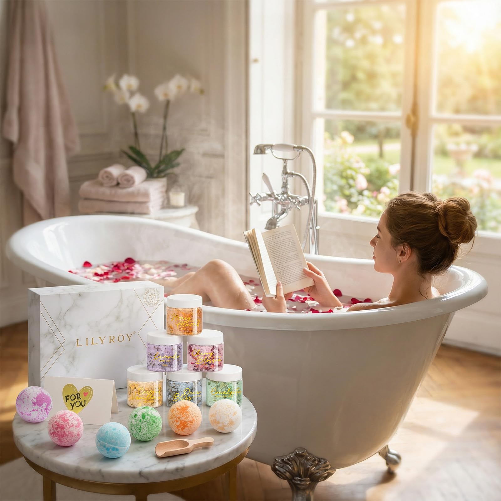 LILY ROY relaxing home spa kit in a cozy setup