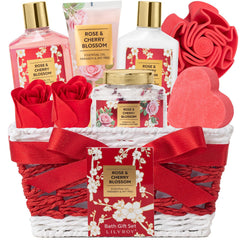 LILY ROY rose bath gift basket displayed for gifting and pampering moments