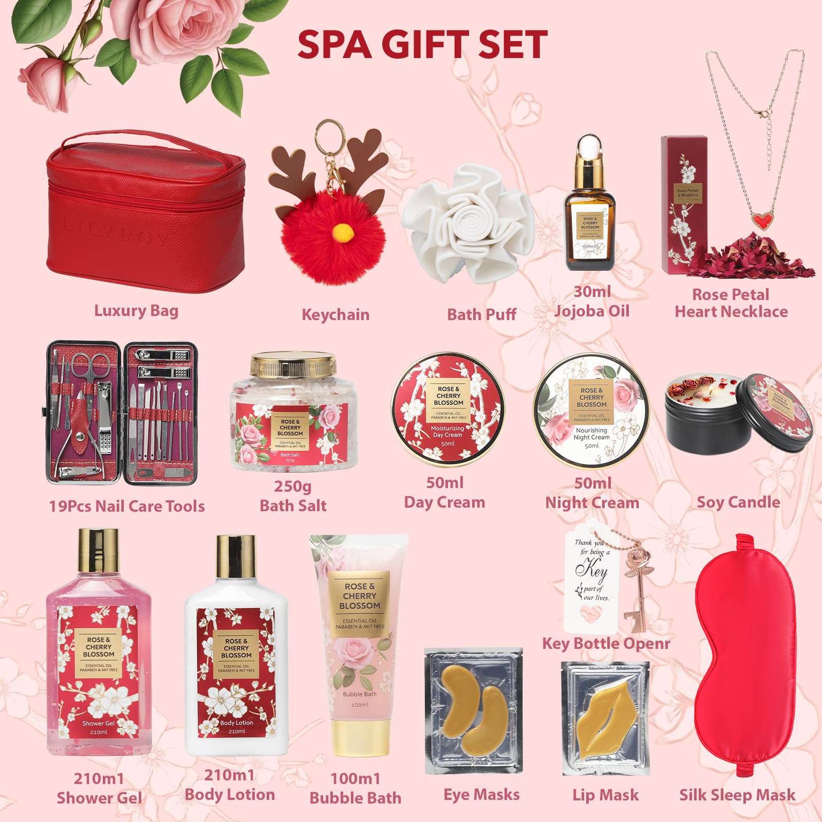 LILY ROY rose cherry blossom fragrance — refreshing scent for a spa-like experience.