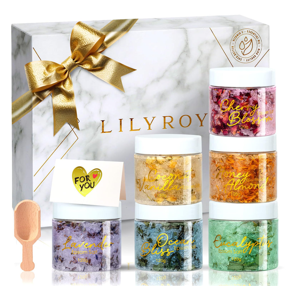 LILY ROY Valentines bath salts with rose petals for a calming soak