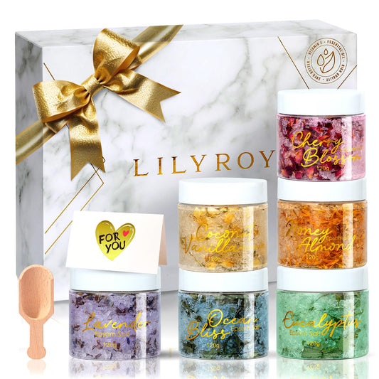 LILY ROY Valentines bath salts with rose petals for a calming soak