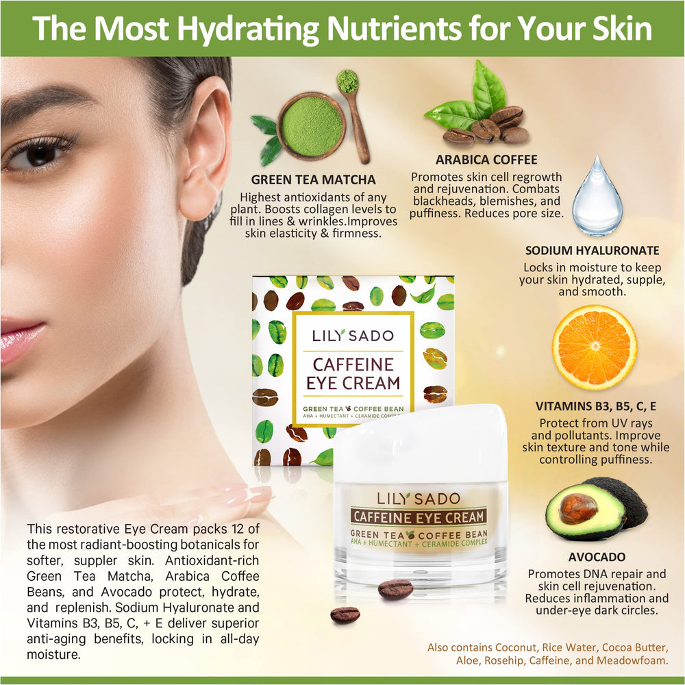 LILY SADO TEA+C eye cream being dabbed under the eye for gentle smoothing.