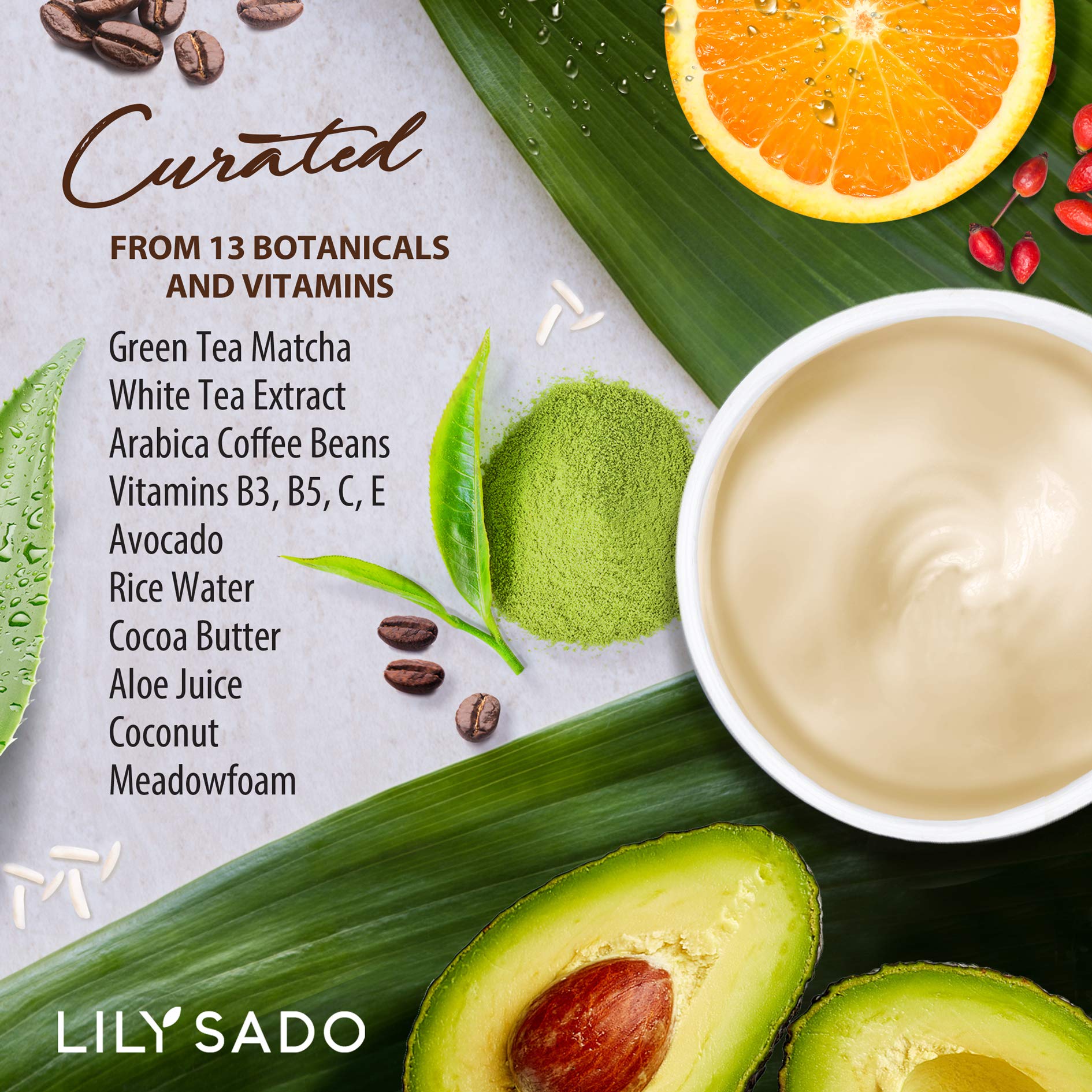 LILY SADO TEA+C eye cream with sodium hyaluronate and aloe for hydration.