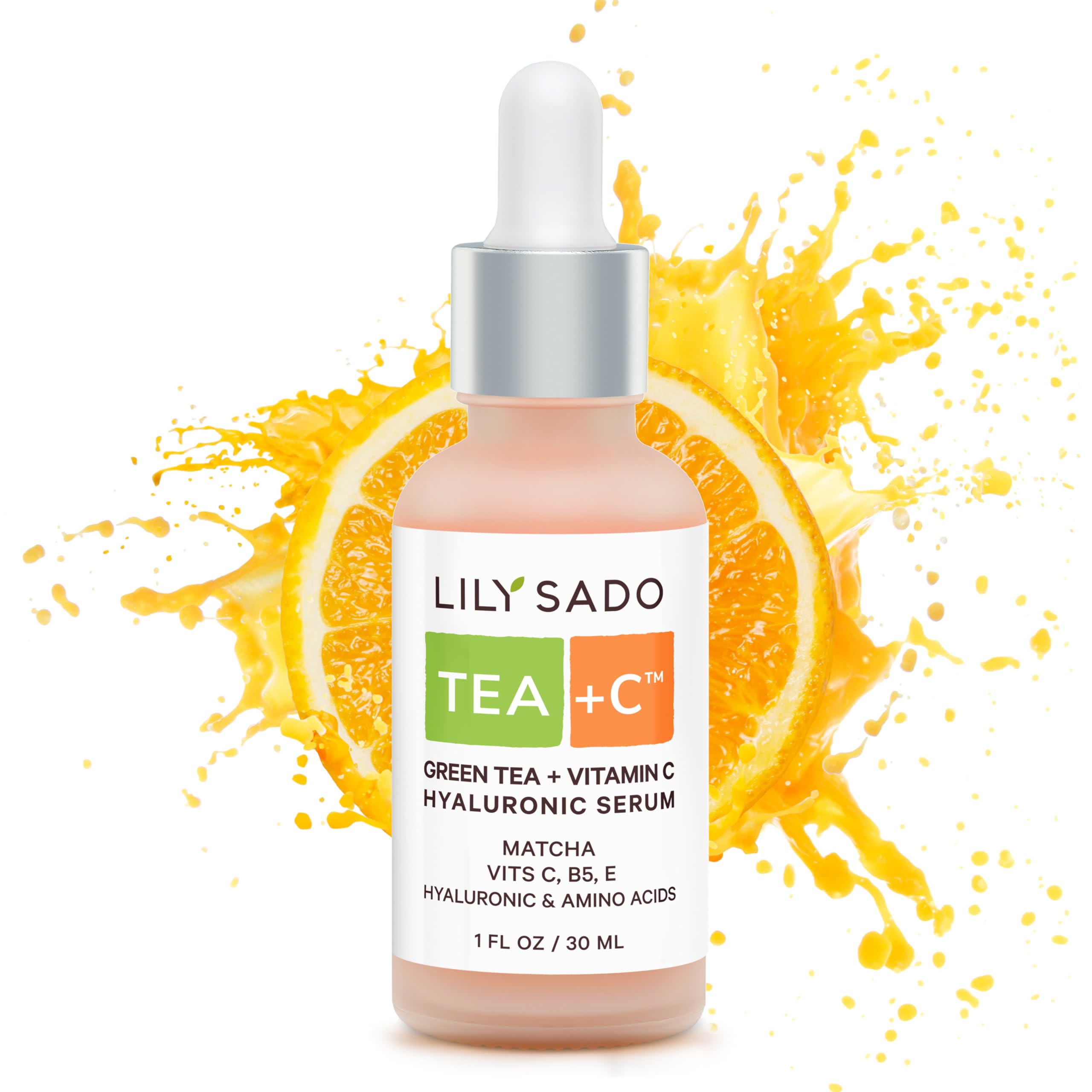 LILY SADO Tea+C serum bottle front highlighting antioxidant formula