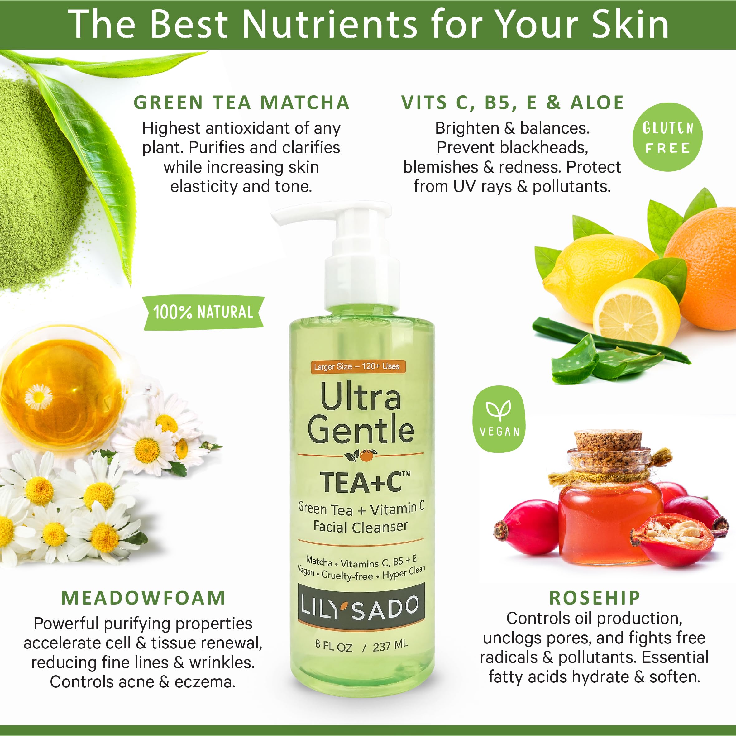 LILY SADO Tea+C cleanser foaming pump shows easy dispersion and refreshing wash