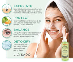 LILY SADO Tea+C cleanser texture closeup highlights smooth, non-stripping formula