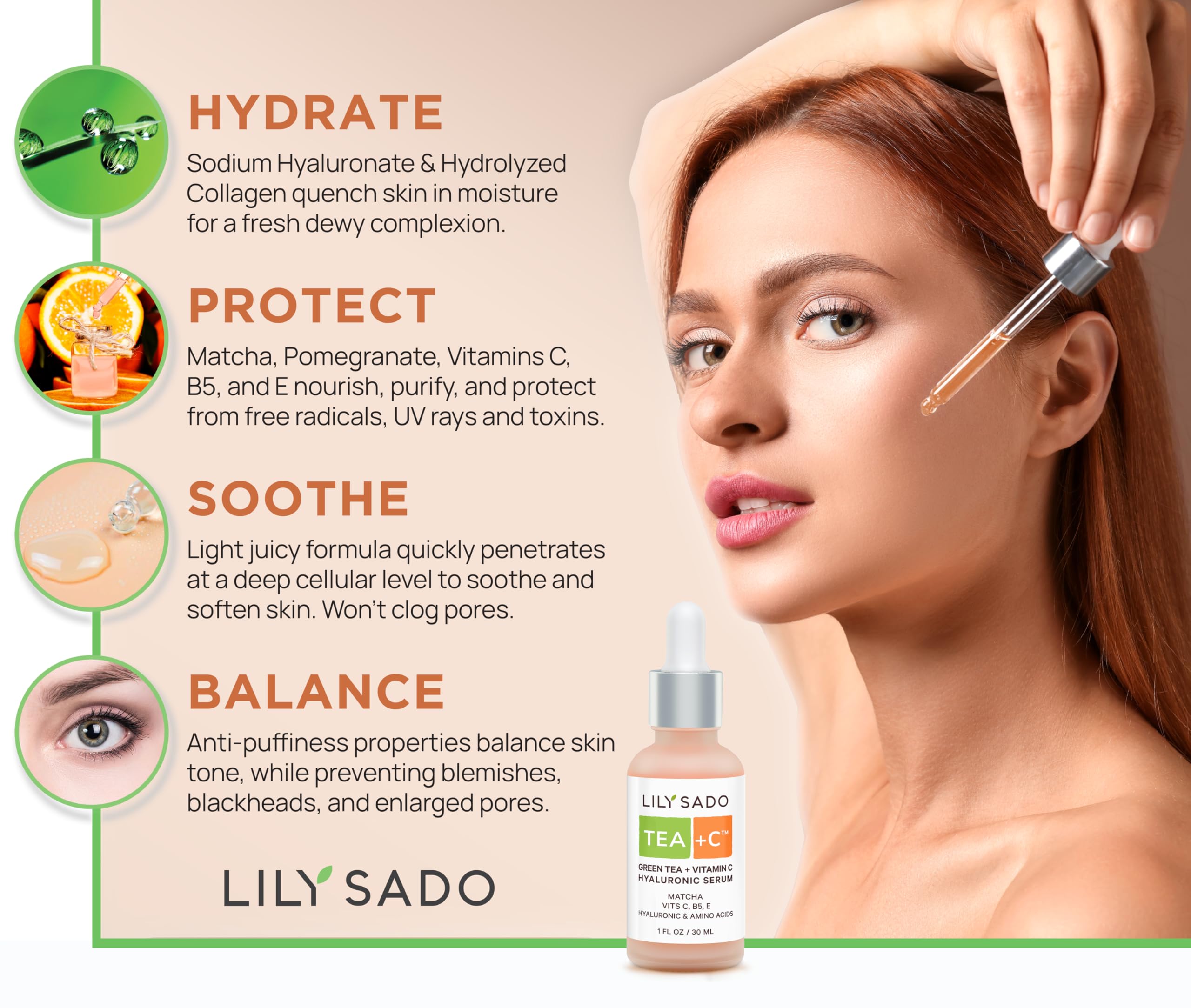 LILY SADO Tea+C serum pump in action for hydration