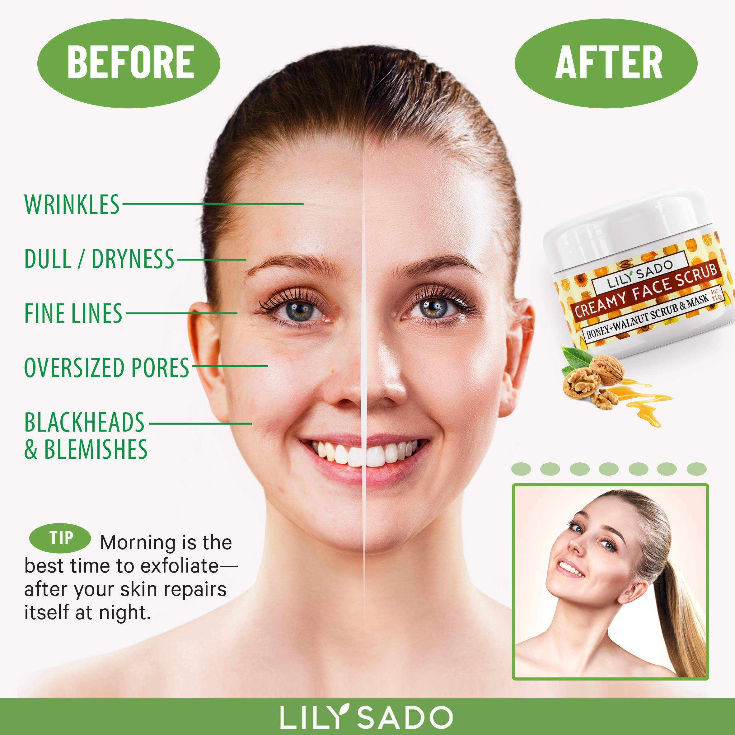 LILY SADO Walnut shell texture illustrates natural exfoliation on skin surface