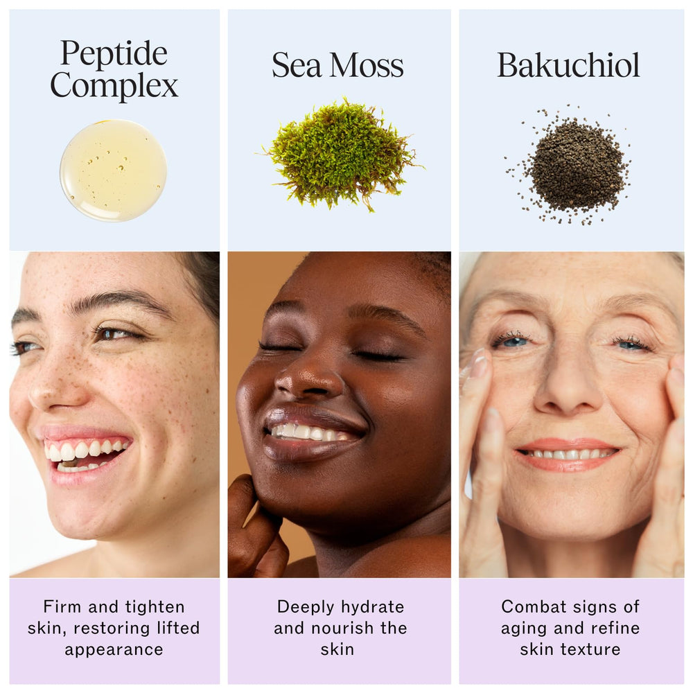 LilyAna Naturals Bakuchiol Face Lift Cream peptide complex close-up highlights firming support