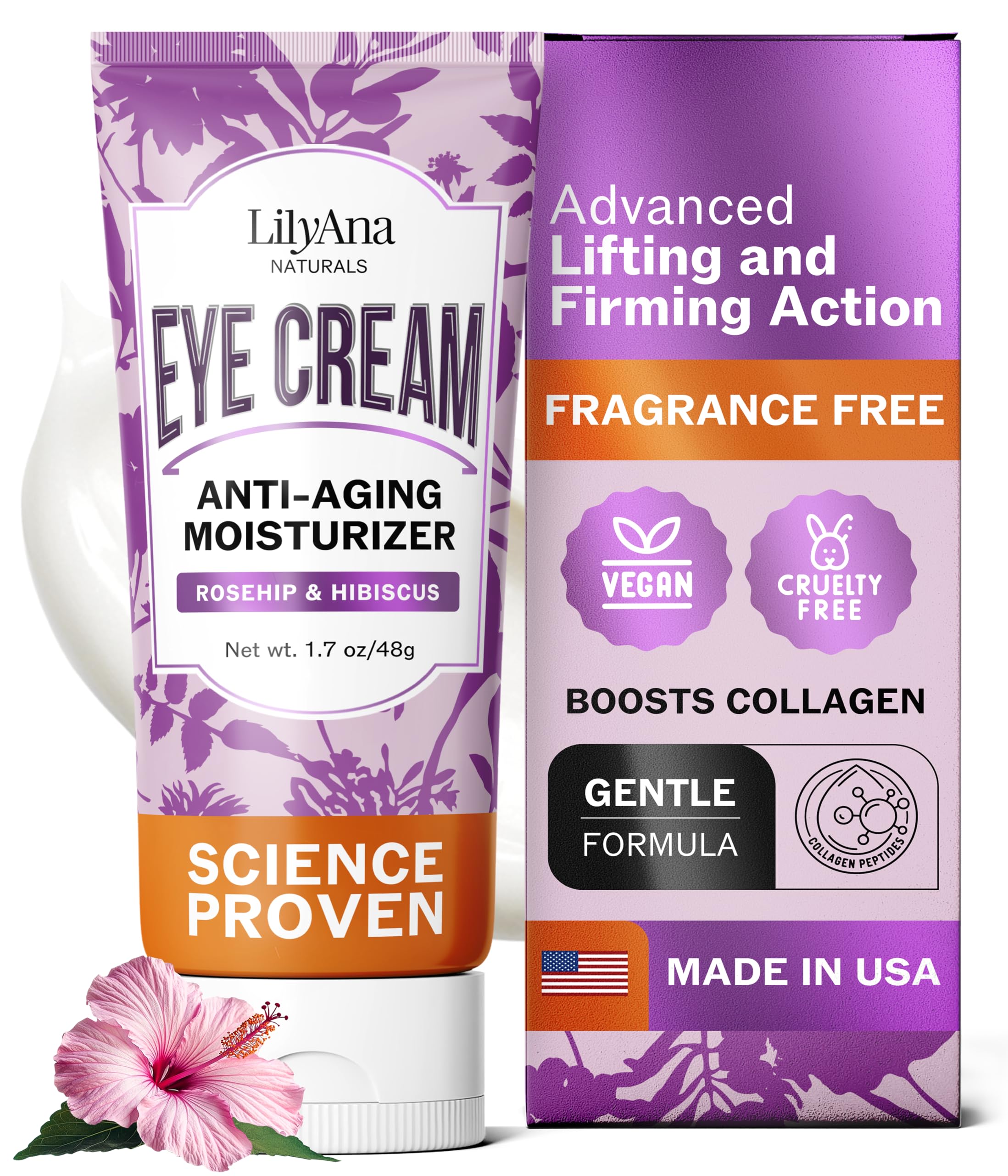 LilyAna Naturals eye cream targets dark circles for a refreshed under-eye look.
