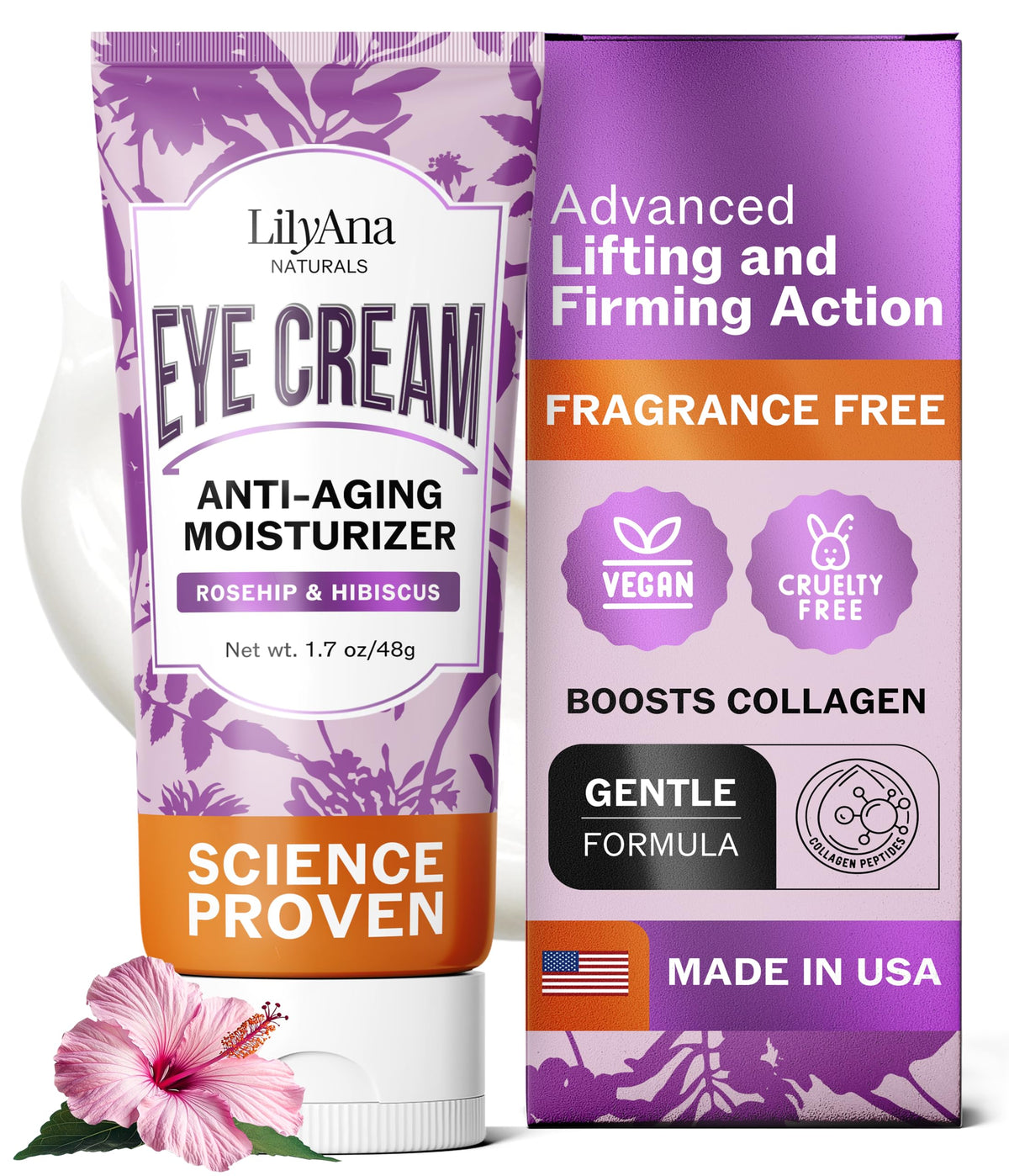 LilyAna Naturals eye cream targets dark circles for a refreshed under-eye look.