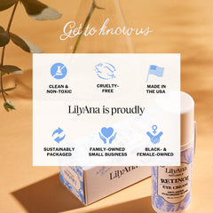 LilyAna Naturals Eye Cream packaging label shows 1 oz size for daily use.