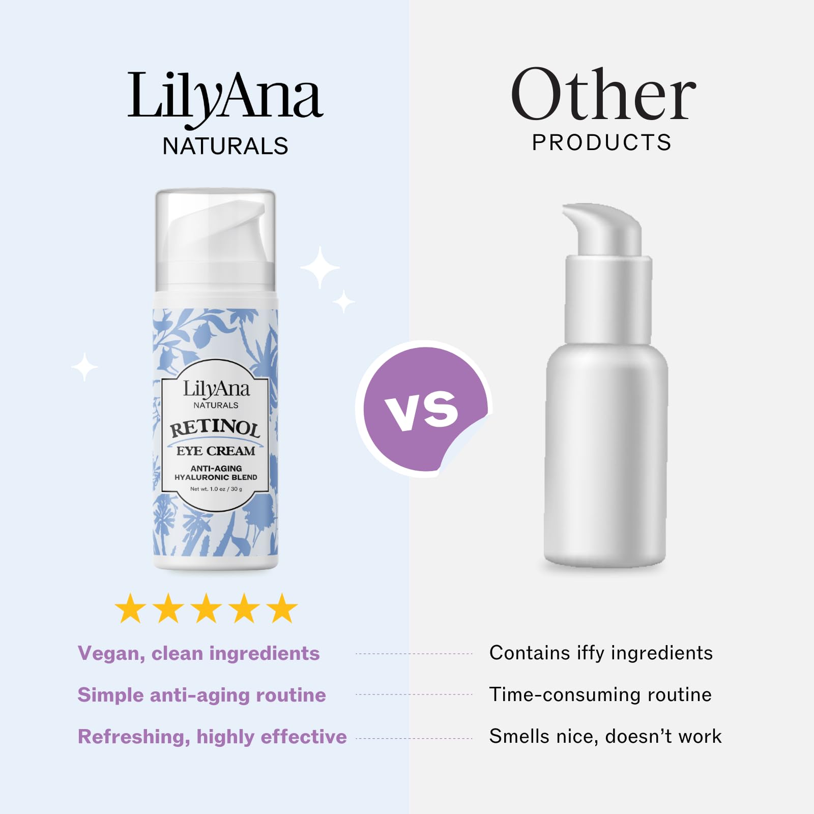 LilyAna Naturals Eye Cream texture swirls demonstrate a rich, velvety formula for smoothing fine lines.