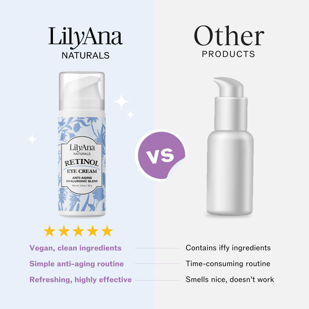 LilyAna Naturals Eye Cream texture swirls demonstrate a rich, velvety formula for smoothing fine lines.