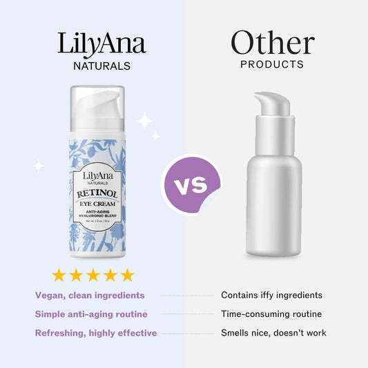 LilyAna Naturals Eye Cream texture swirls demonstrate a rich, velvety formula for smoothing fine lines.