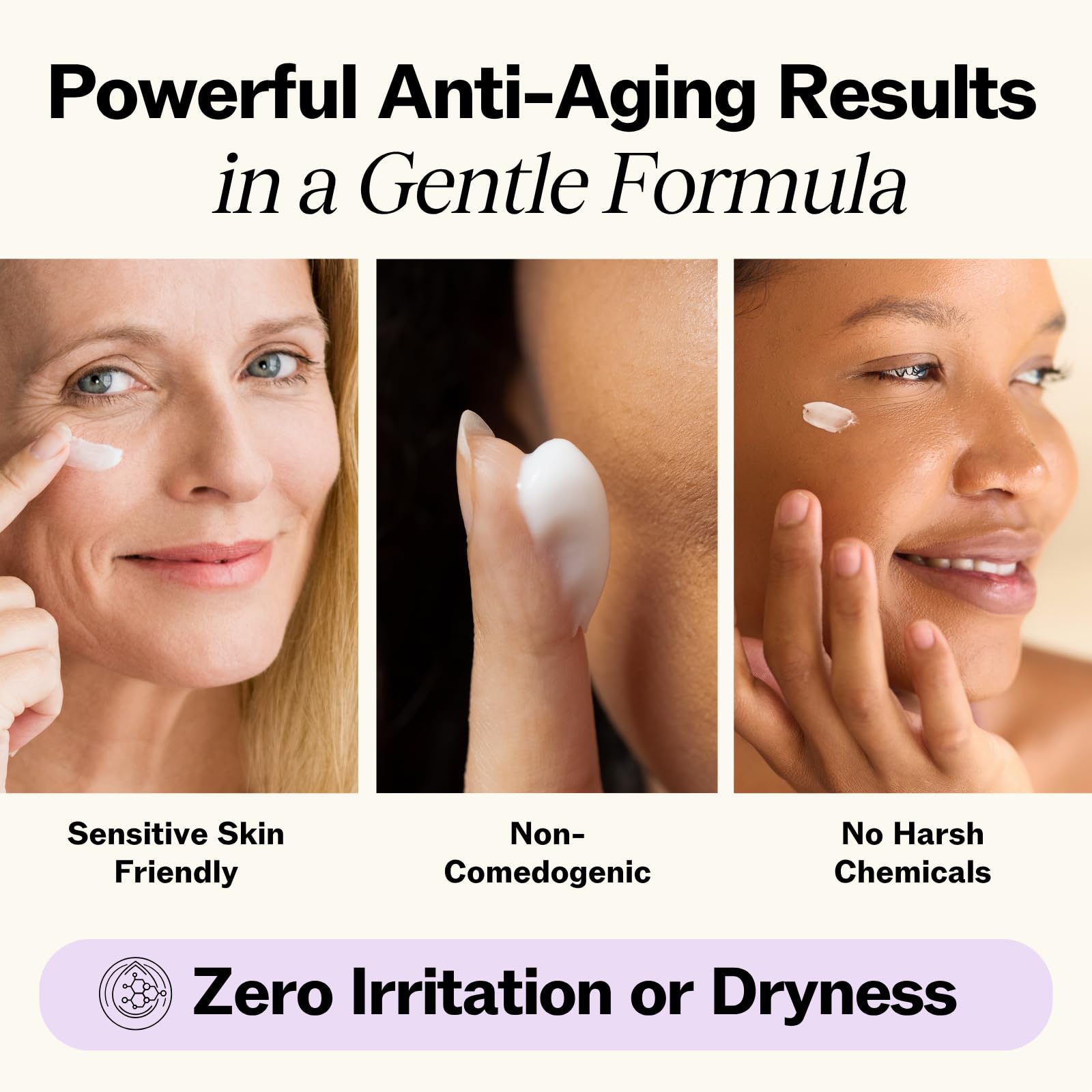 LilyAna Naturals Eye Cream being dabbed under-eye to reduce puffiness and even tone.