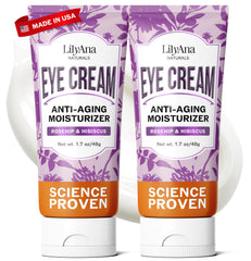LilyAna Naturals Eye Cream bottle closeup for hydrated, refreshed under-eye skin.