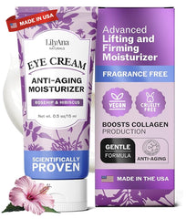 LilyAna Naturals Eye Cream jar closeup showing deep hydration for puffy under-eye areas.
