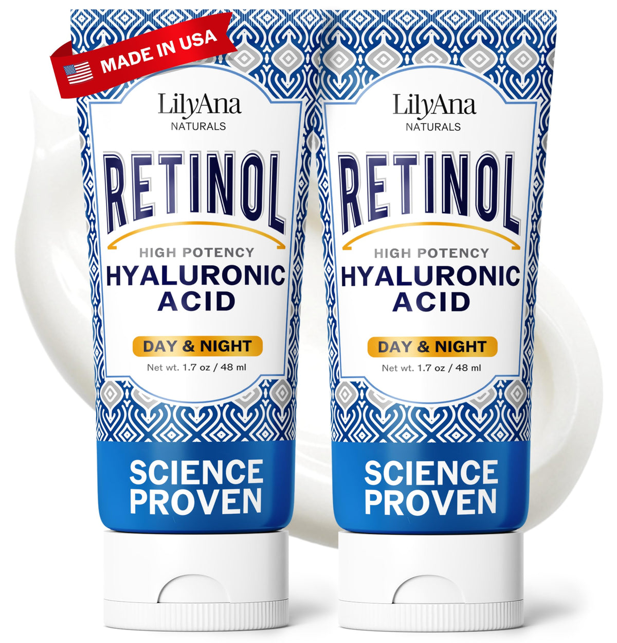 LilyAna Naturals Retinol Cream tube front for brightening and smoothing skin.