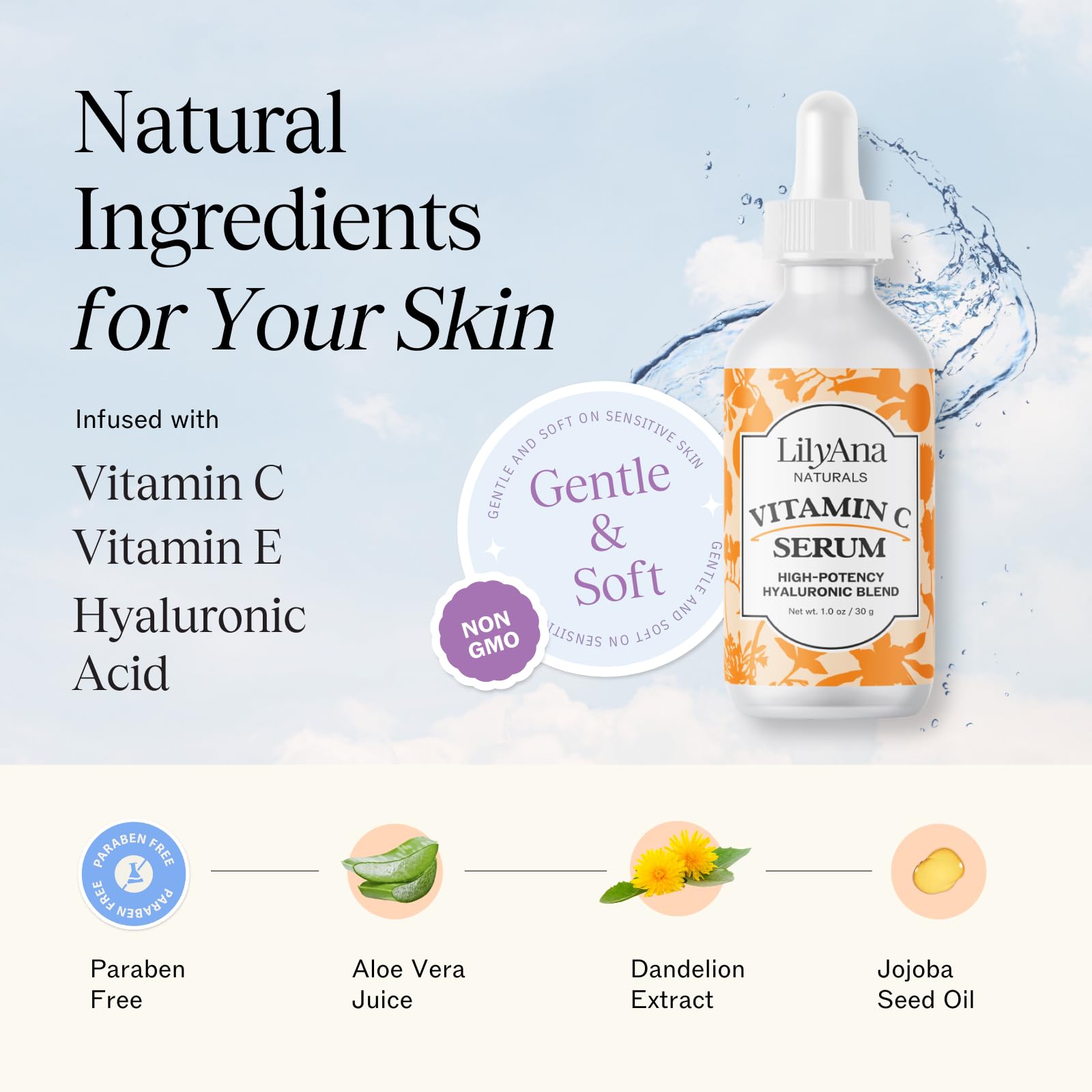 LilyAna Naturals Vitamin C Serum texture shows lightweight, fast-absorbing formula