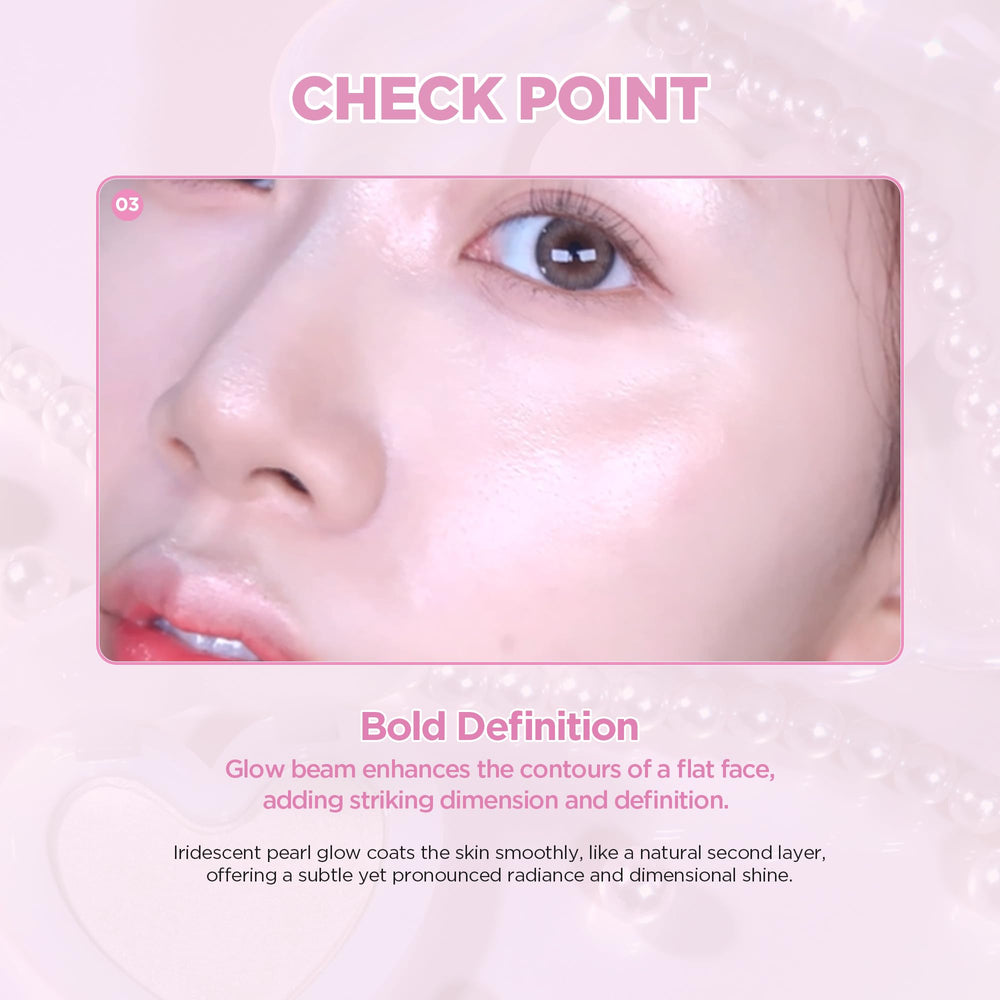 Lilybyred Luv Beam Glow Veil highlights cheekbones with dimensional shine