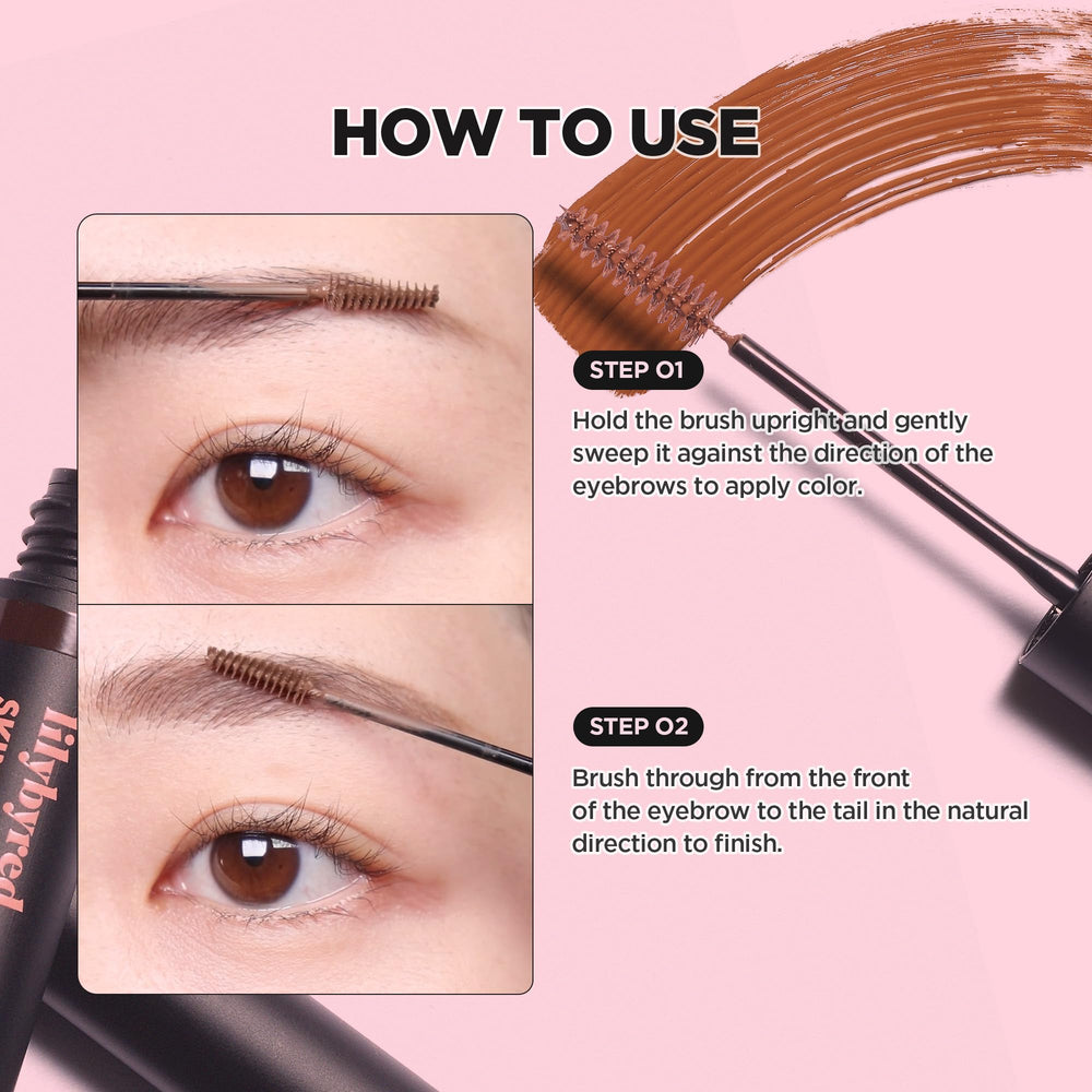 Lilybyred Skinny Mes Brow Mascara buildable-color for natural to bold brow looks.