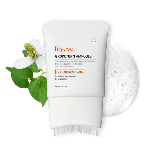 lilyeve GROWTURN serum bottle shown for daily scalp care and nourishment
