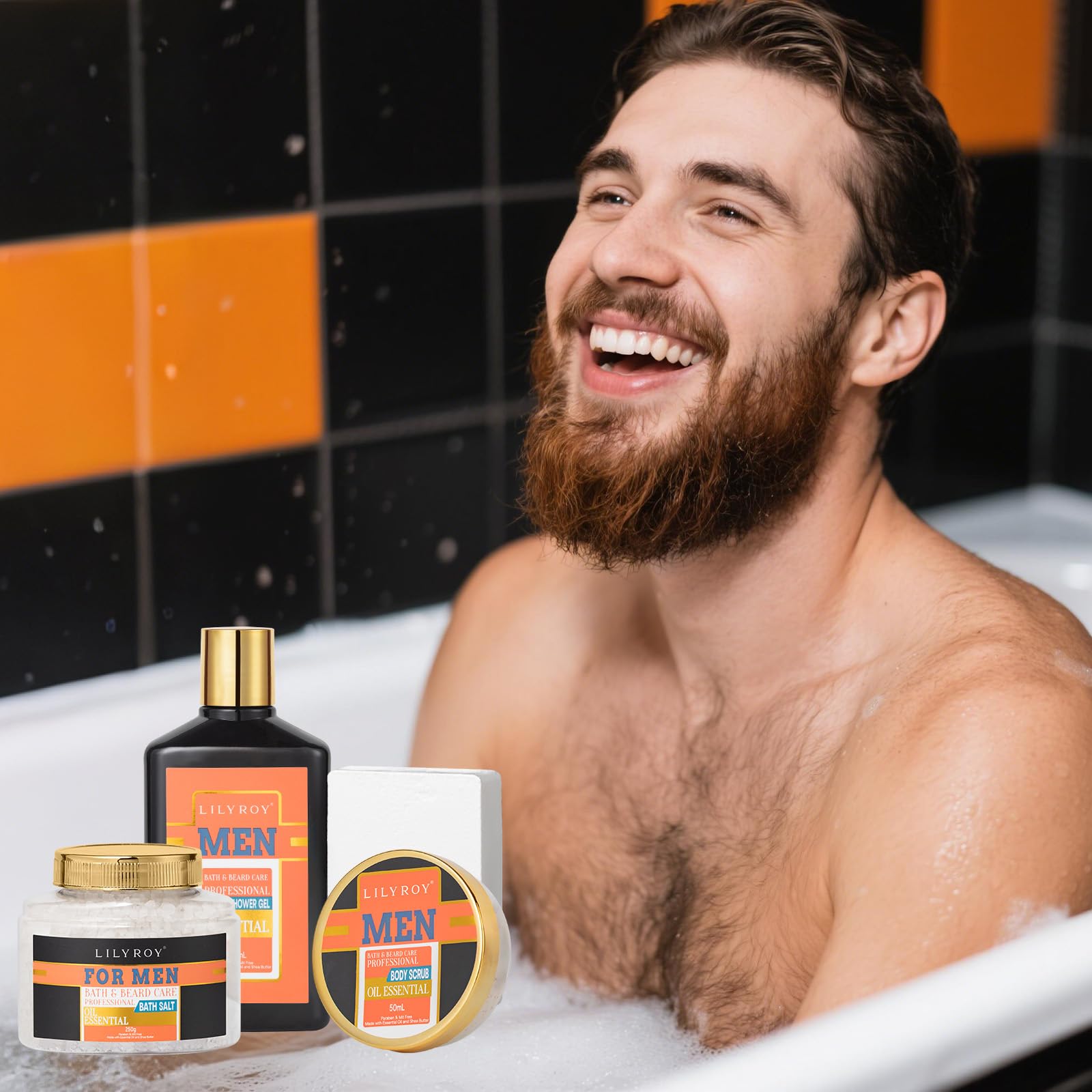 LILY ROY beard oil in the set adds shine to daily grooming