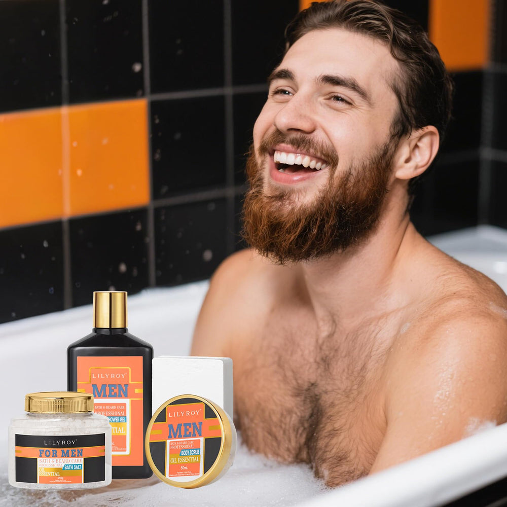LILY ROY beard oil in the set adds shine to daily grooming