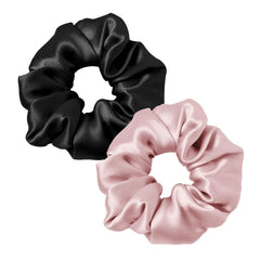 LilySilk Silk Hair Scrunchie in black holds hair softly with minimal friction
