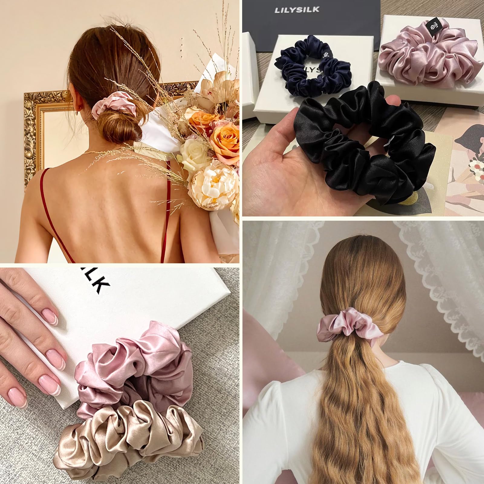 Compact LilySilk silk scrunchie pack ready for gifting