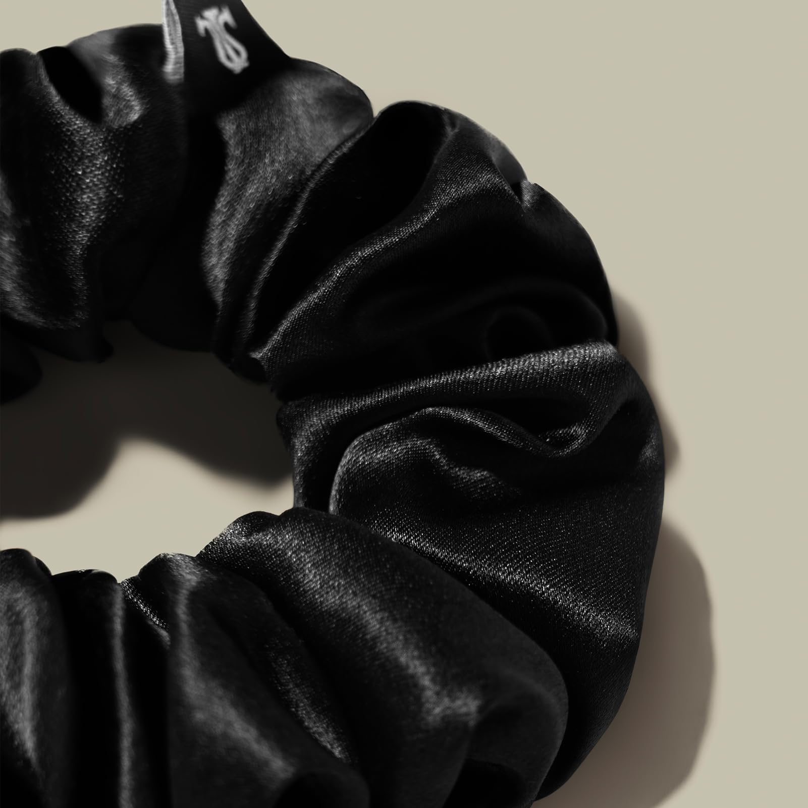 LilySilk scrunchie secured in a ponytail demonstrating gentle grip