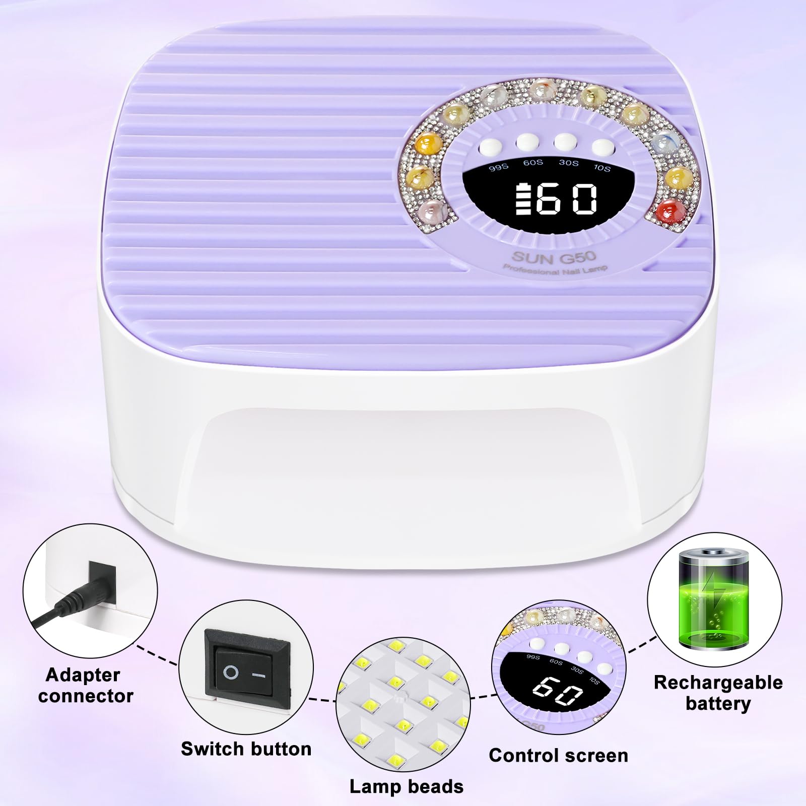 LimeGirl cordless-use lamp demonstrates mobility for manicure anywhere.
