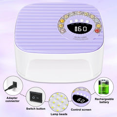LimeGirl cordless-use lamp demonstrates mobility for manicure anywhere.