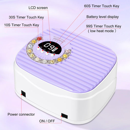 LimeGirl UV LED Nail Lamp side view highlighting slim profile and portability.